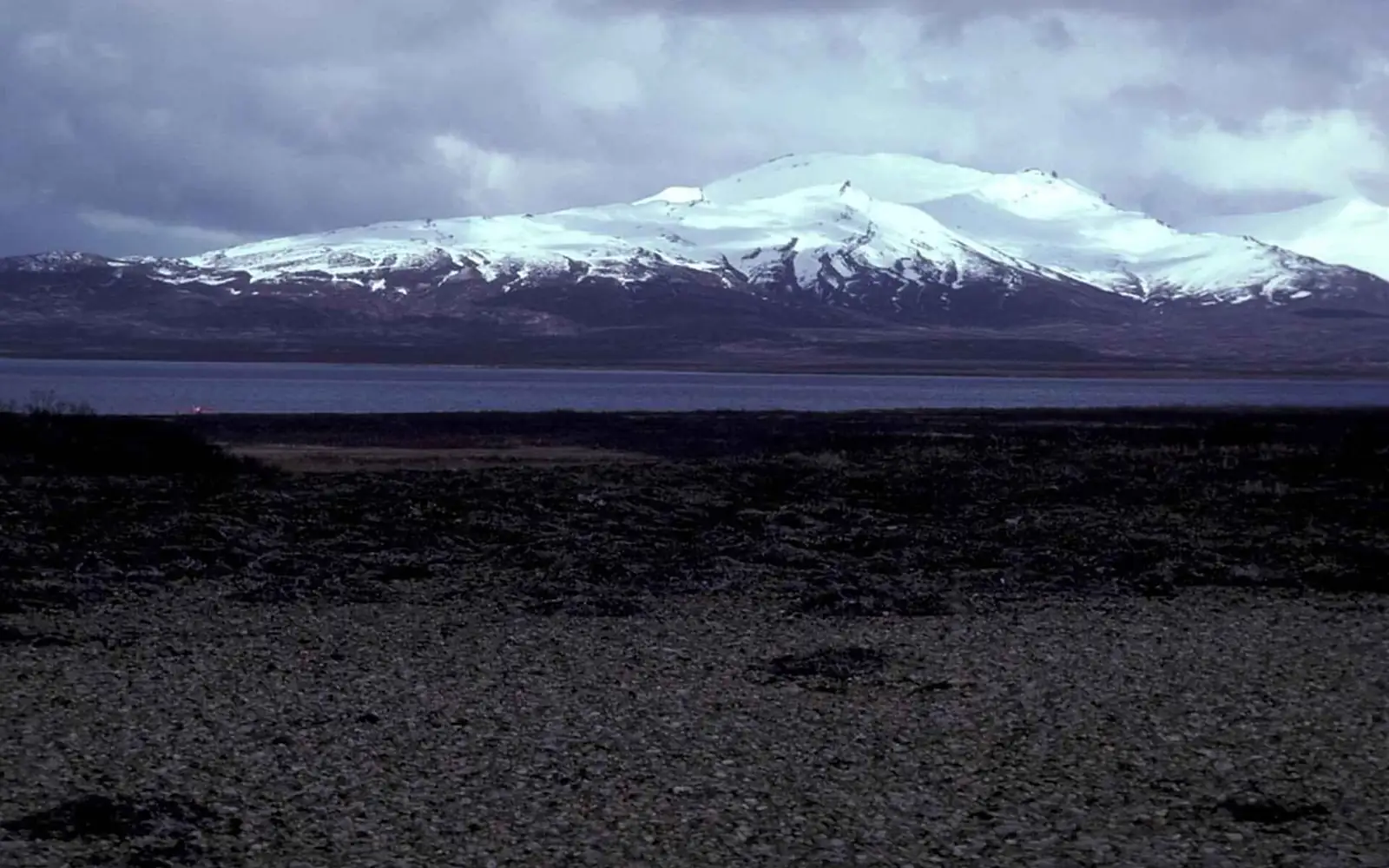 Becharof lake with glacier as background