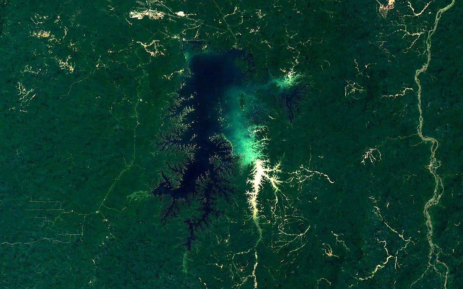 Brokopondo Reservoir seen from space (Sentinel-2)