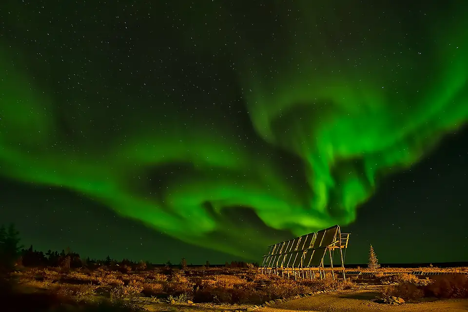 Aurora Borealis - Lodge Solar Panels, Ennadai Lake, Nunavut