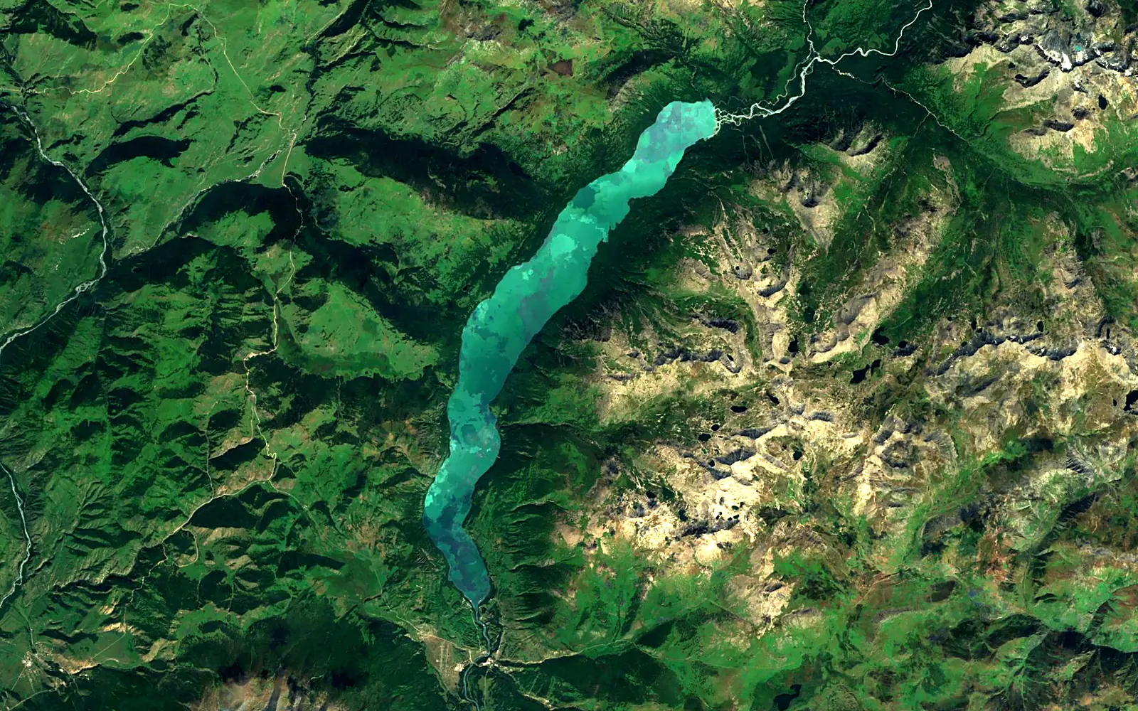 Kanas Lake seen from space (Sentinel-2)