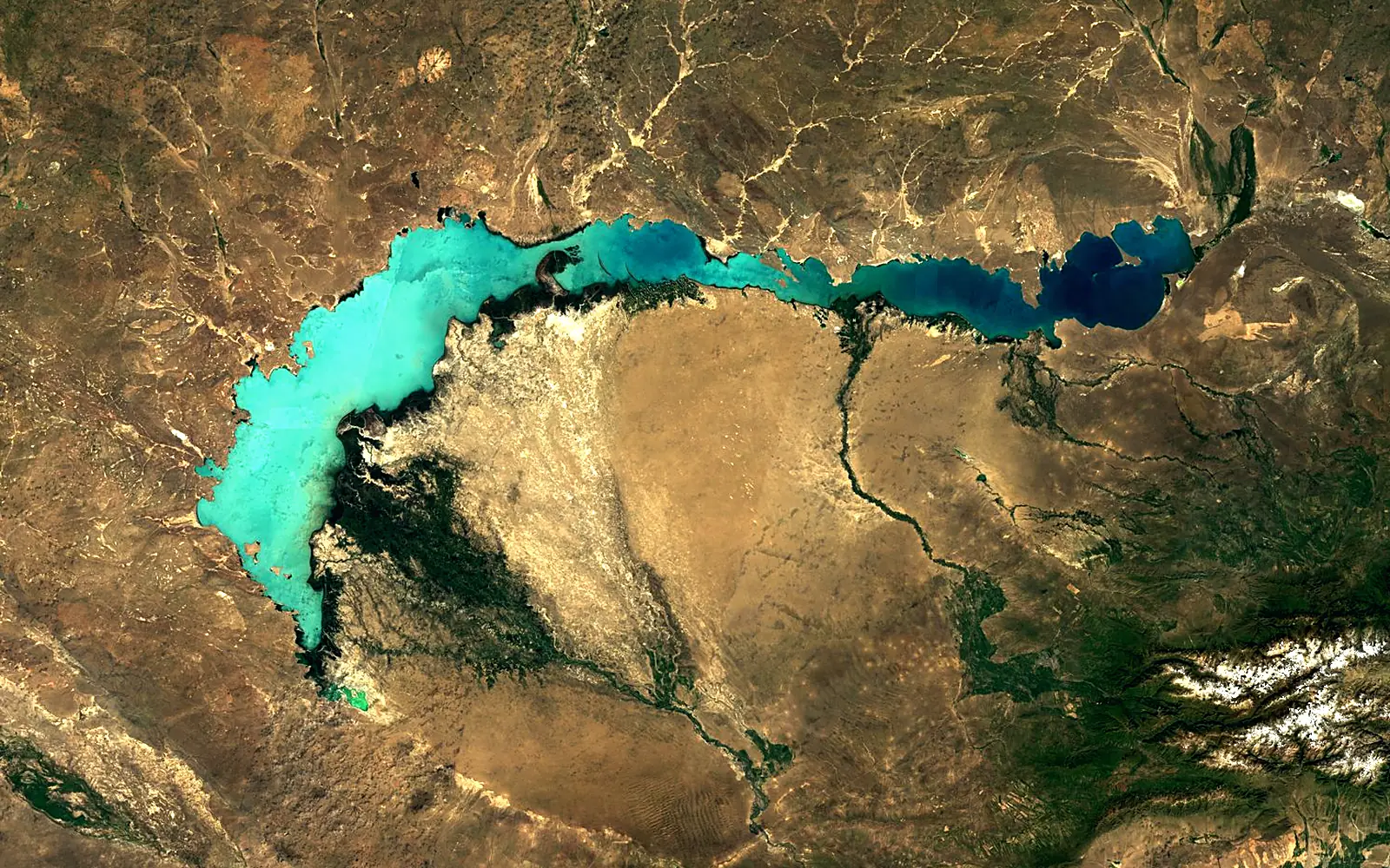 Lake Balkhash seen from space (Sentinel-2)