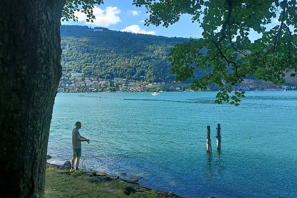 Bieler See nahe dem Nidau-Büren-Kanal mit Blick auf Vingelz-Vigneules, Juni 2022