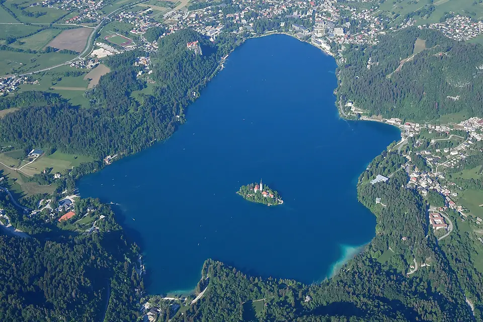 Aerial image of Lake Bled (view from the southwest)