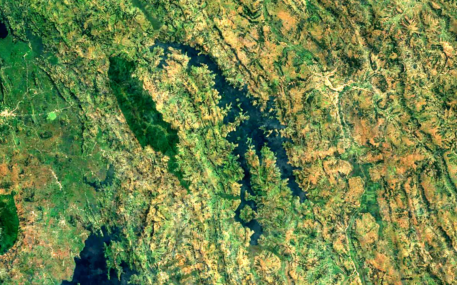 Lake Bunyonyi seen from space (Sentinel-2)