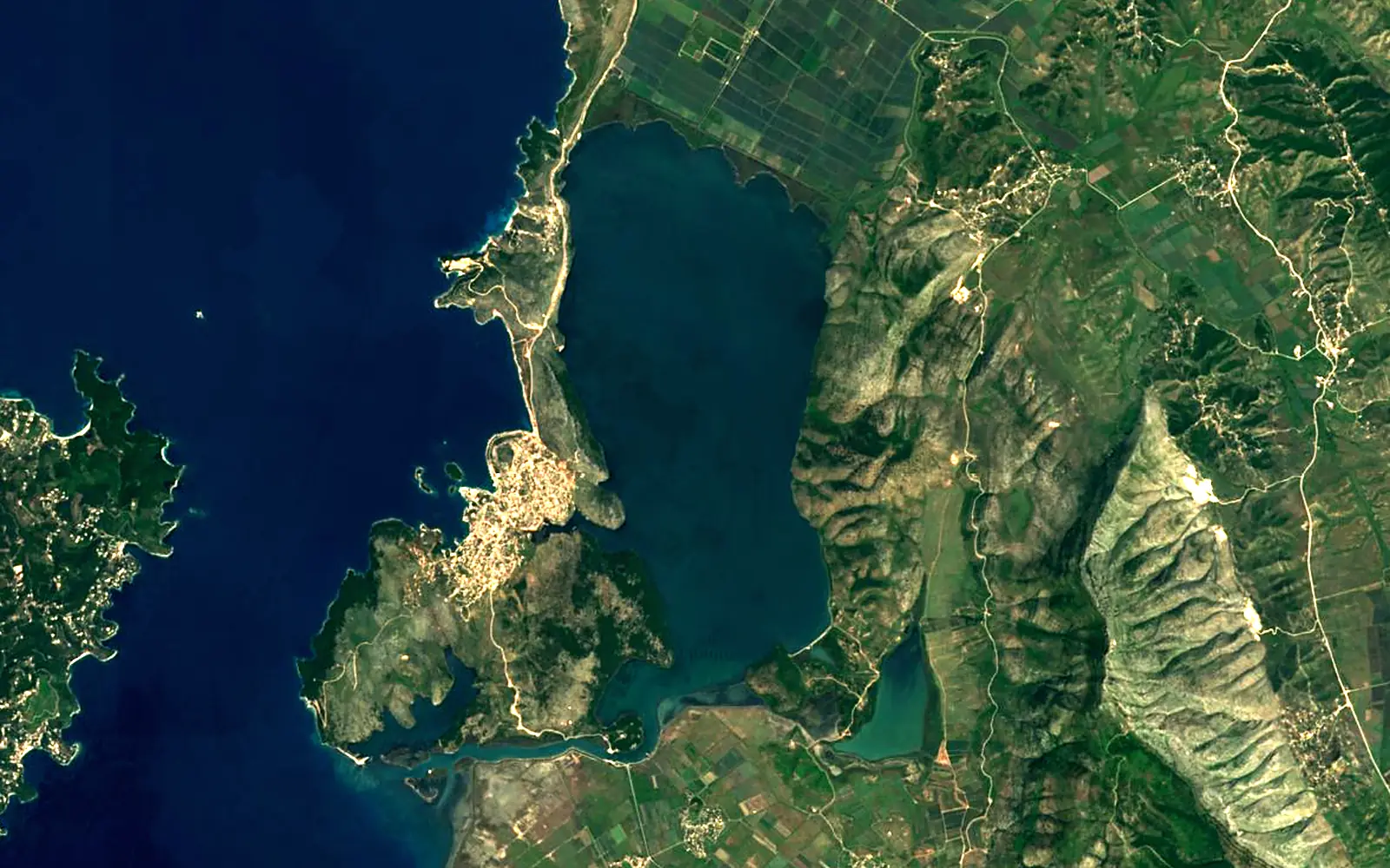 Lake Butrint seen from space (Sentinel-2)