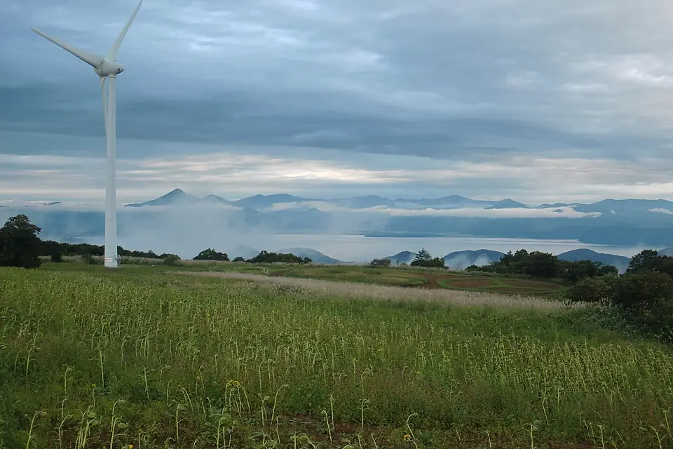 NunobikiWindFarm with Lake Inawashiro