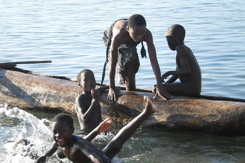 Children playing in lake Malawi