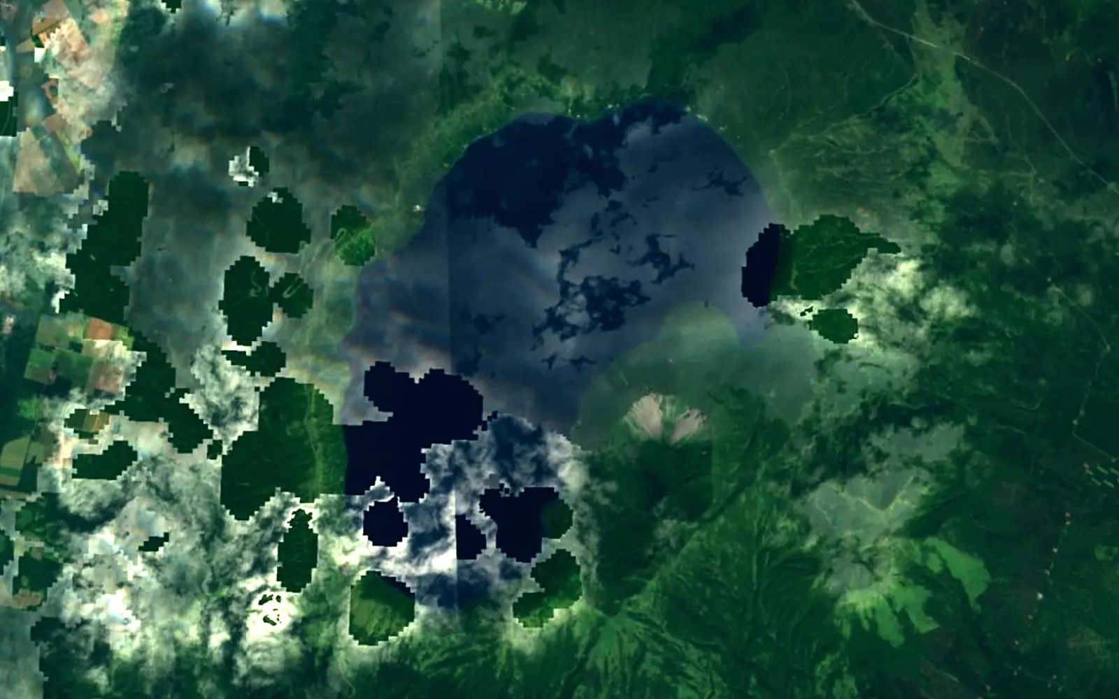 Lake Mashū seen from space (Sentinel-2)