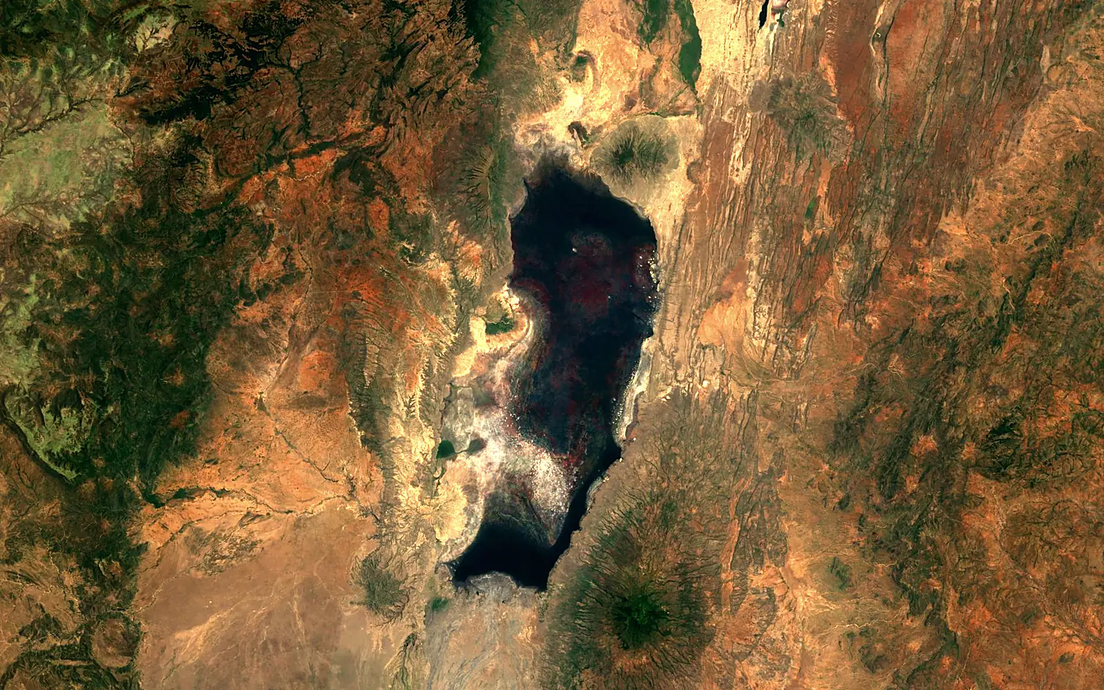Lake Natron seen from space (Sentinel-2)