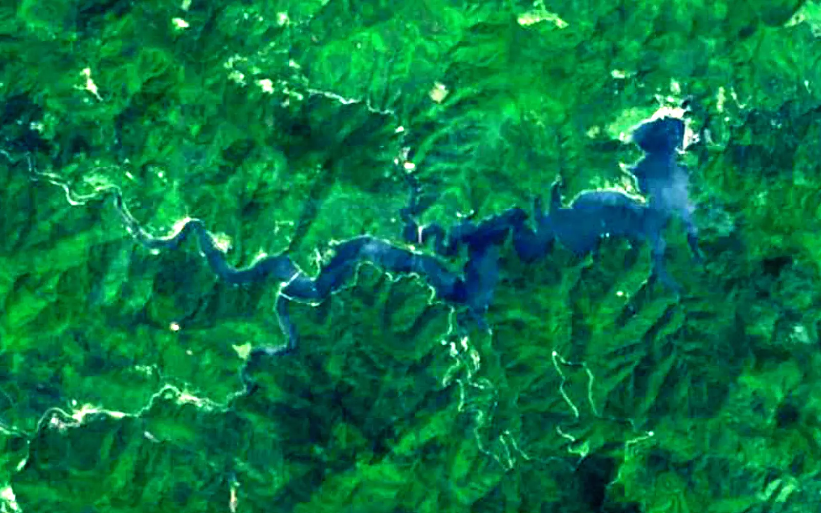 Lake Okutama seen from space (Sentinel-2)
