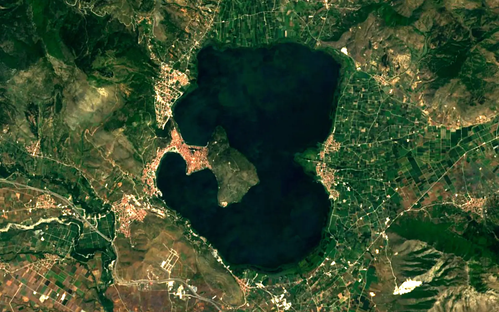Lake Orestiada seen from space (Sentinel-2)