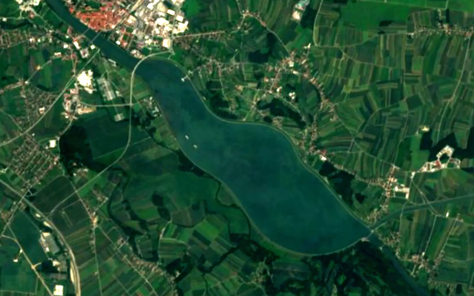 Lake Ptuj seen from space (Sentinel-2)