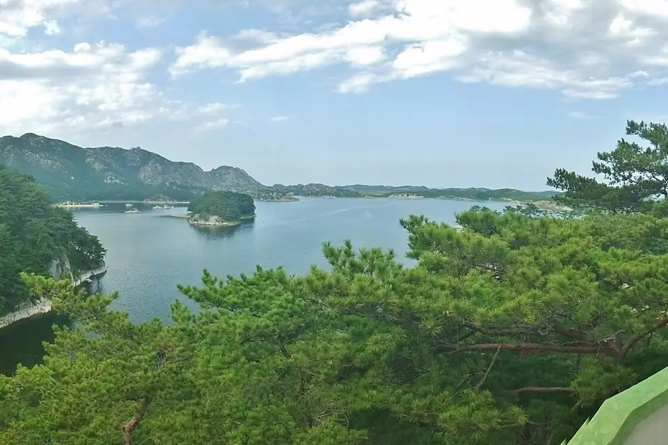 Samil Lagoon near mountain, North Korea