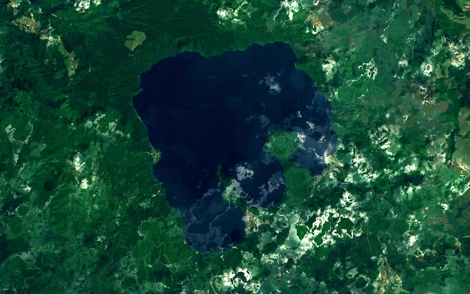 Lake Towada seen from space (Sentinel-2)