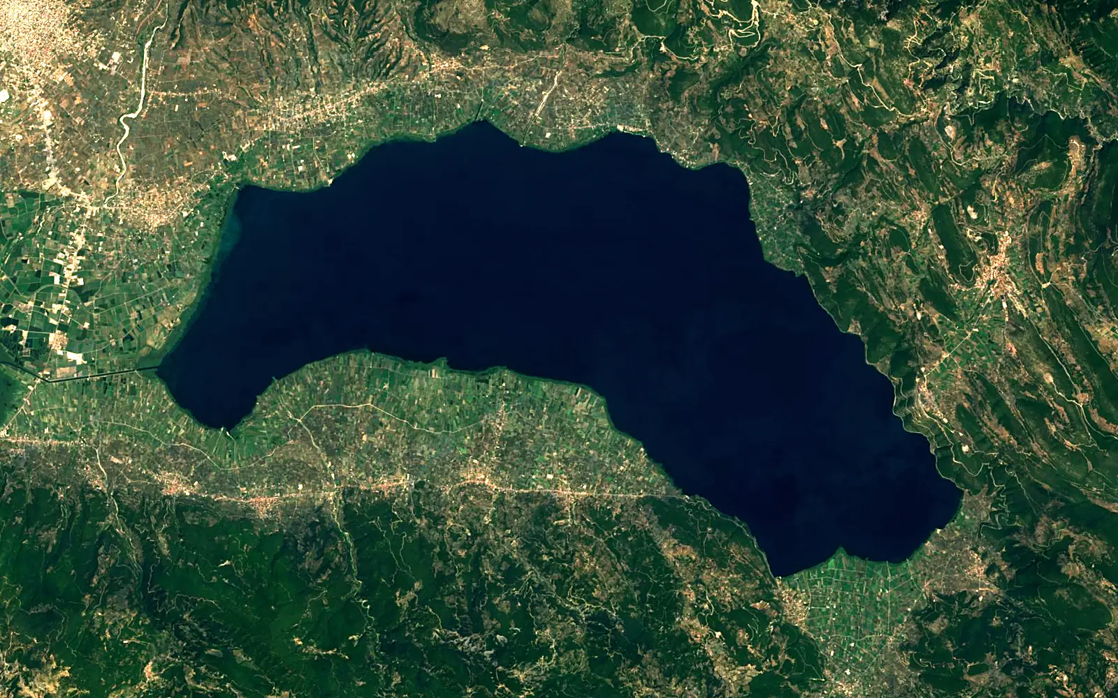Lake Trichonida seen from space (Sentinel-2)