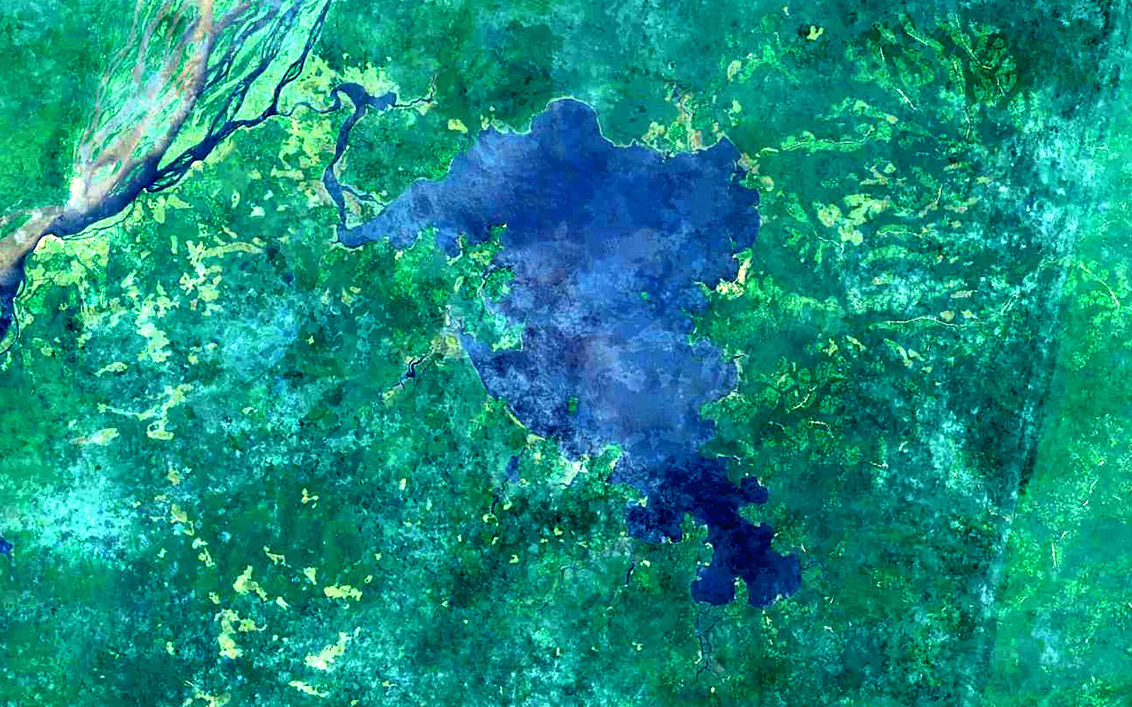 Lake Tumba seen from space (Sentinel-2)