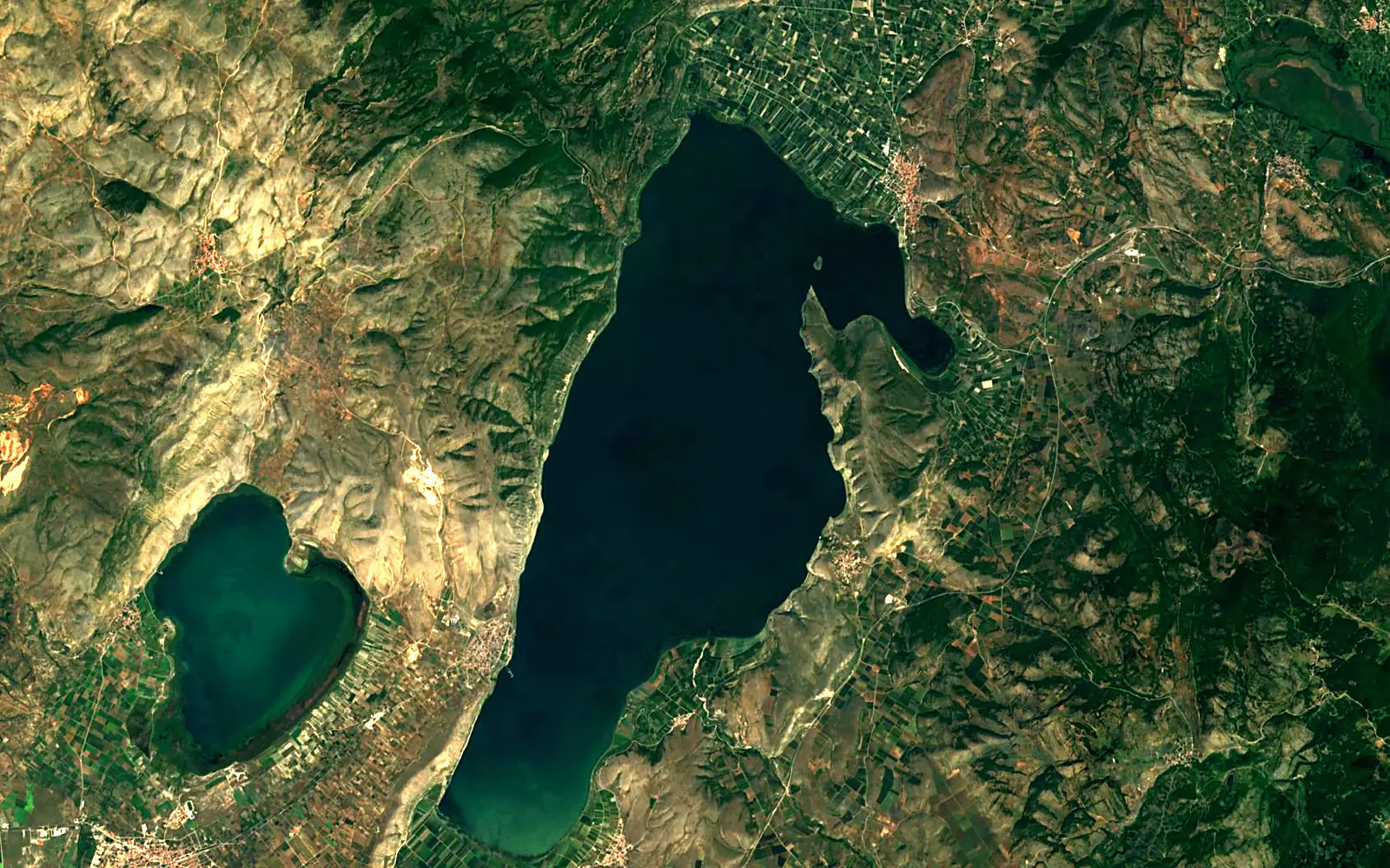 Lake Vegoritida seen from space (Sentinel-2)