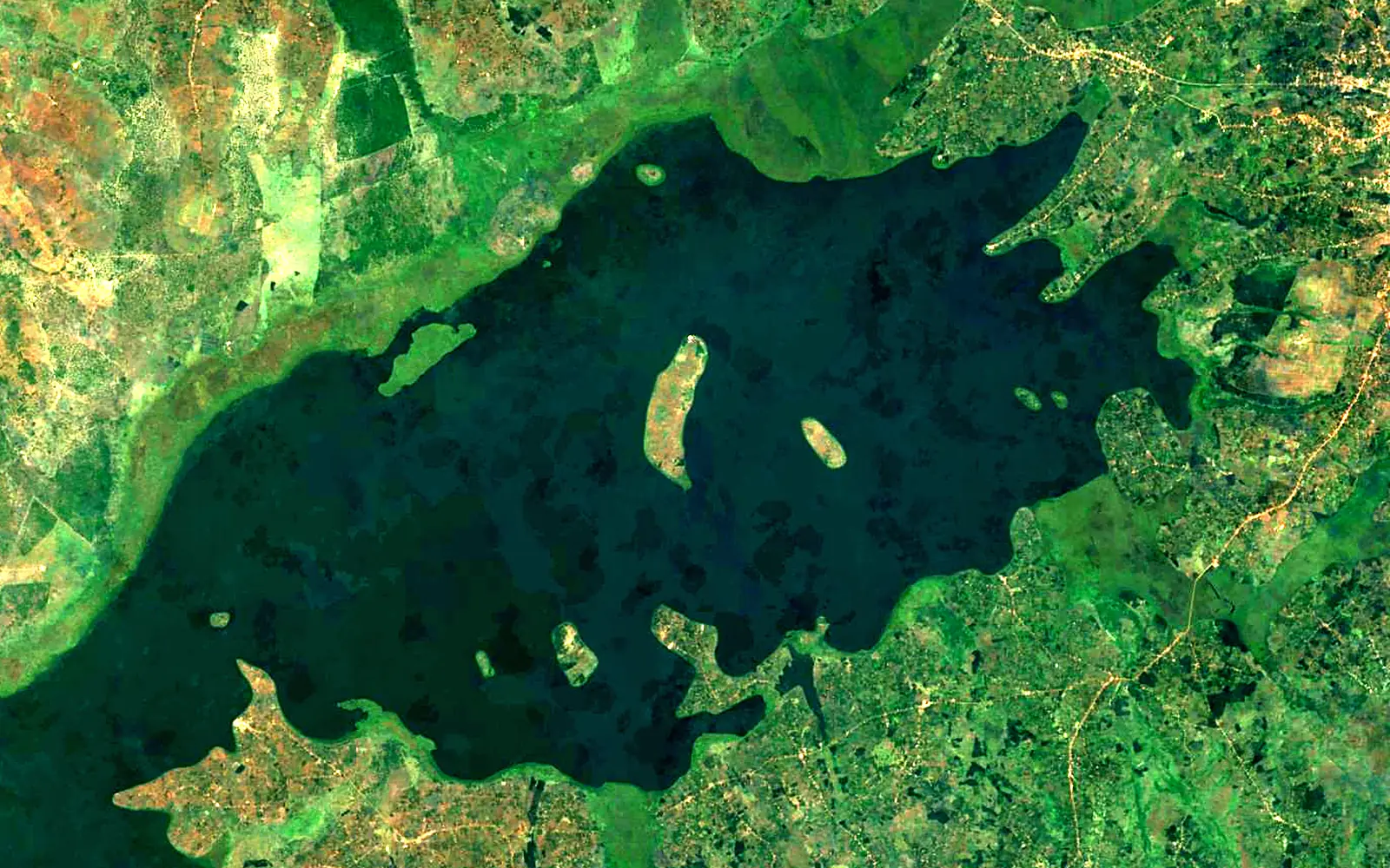 Lake Wamala seen from space (Sentinel-2)