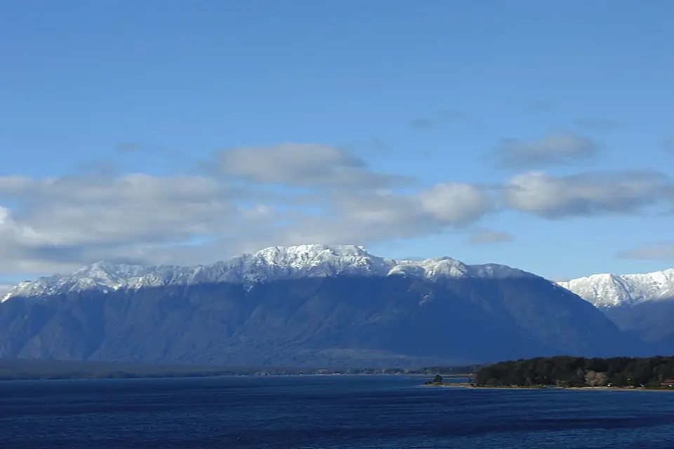 Andes mountain range and lake Llanquihue in Winter, Chile June 2025 01
