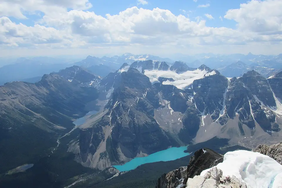 ,Moraine Lake & Mount Fay seen from Mount Temple Summit