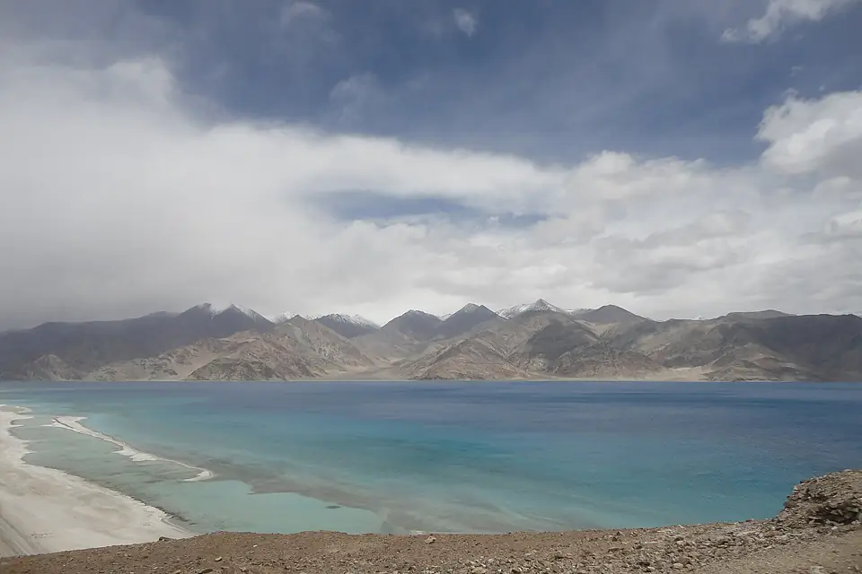 A view from the top of Pangong Tso