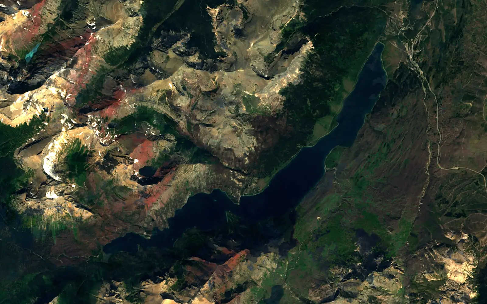 Saint Mary Lake seen from space (Sentinel-2)