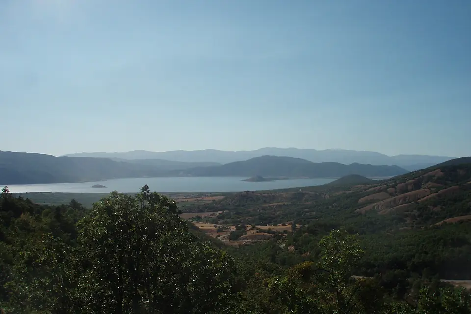 Lesser Lake Prespa with Agios Achillios island, Florina prefecture, Greece - seen from National Road 15 (southwest) - 01