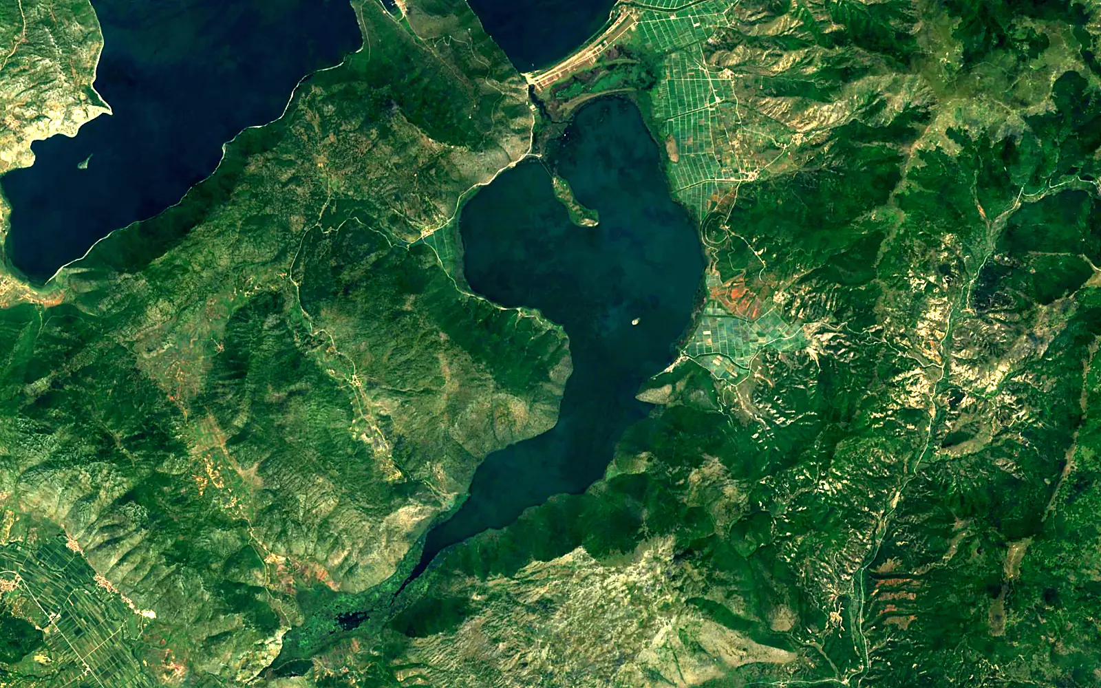 Small Prespa lake seen from space (Sentinel-2)