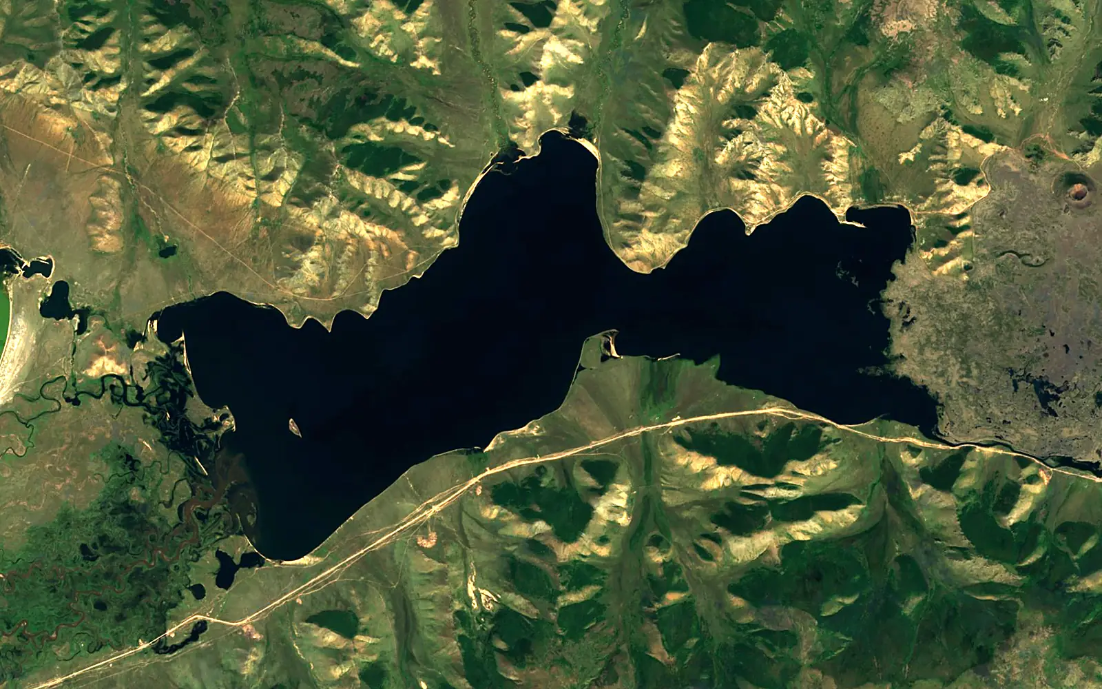 Terkhiin Tsagaan Lake seen from space (Sentinel-2)