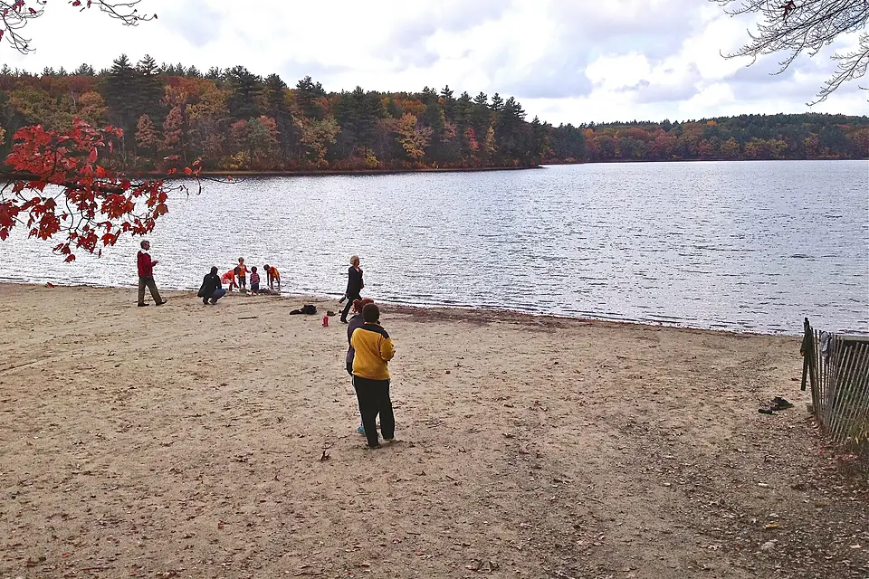 Walden Pond and beach in fall (Massachusetts)
